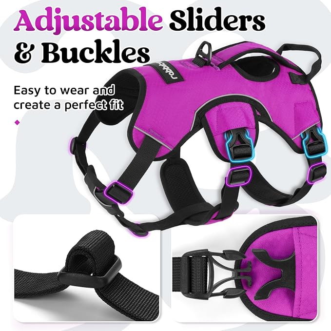 rabbitgoo Escape Proof Dog Harness for Large, No Pull with Lift Handle | No Escape, Full Soft Padded, Reflective Adjustable Vest, Leash Clip for Walking Hiking Training, Purple, Large
