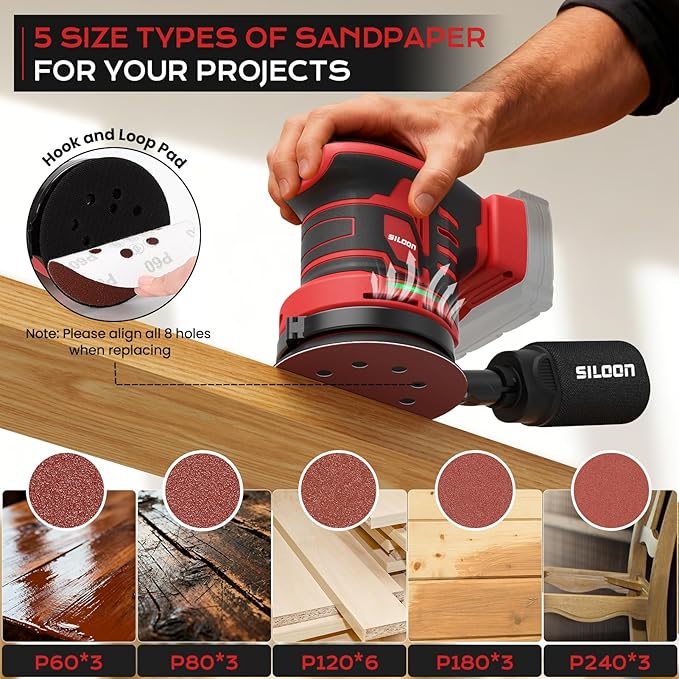Cordless Random Orbital Sander Compatible for Mik 18V Max, 5-Inch Brushless Electric Palm Sander with 19000 RPM & Dust Collector, 6 Variable Speed, 18 Pcs Sandpaper for Sanding (No Battery)