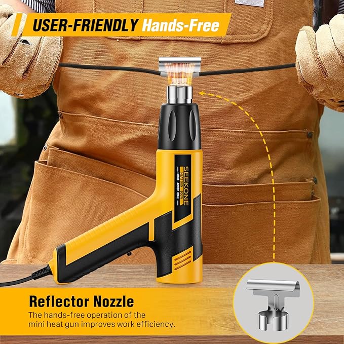SEEKONE Mini Heat Gun, 600W Dual Temperature Hot Air Gun Tool 572℉&932℉, With 4.9Ft Long Cable and Overheat Protection for Crafts, Embossing, Paint Stripping, Shrink Wrap, and Heat Shrink Tube