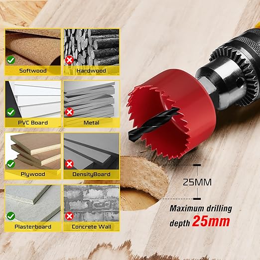 KATA 24PCS Hole Saw Kit, Hole Saw Set with 3/4"-6" (19-152mm) Saw Blades, Multi-Size Hole Cutter Drill Bits, Mandrel in Case, Clean Cutting Holesaw for Soft Wood, Drywall, Plywood, PVC, Plastic, Red