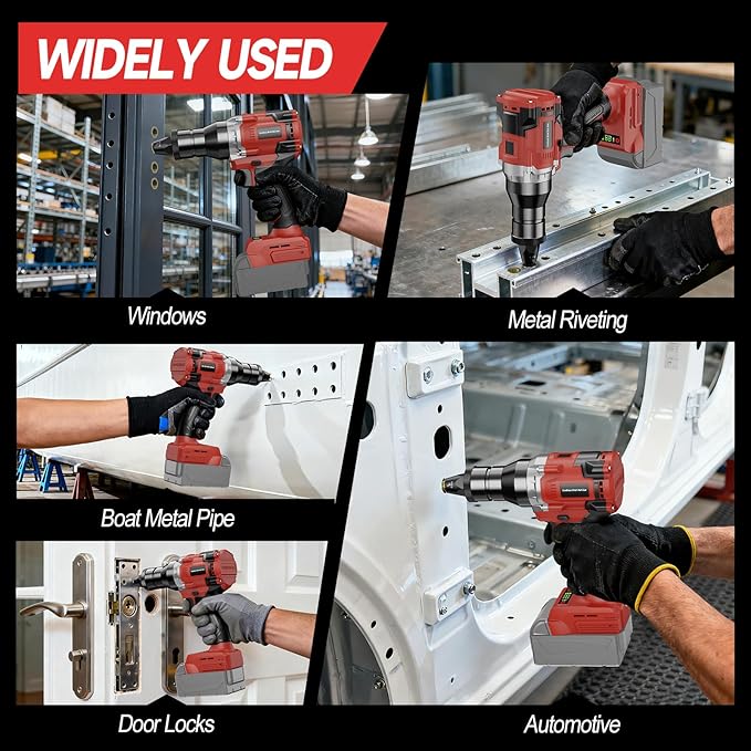 Cordless Rivet Nut Gun for Milwaukee 18V Battery, Electric Rivet Nut Tool with 1/4", 5/16", 3/8" Nut Head, Portable Battery Powered Rivetnut Tool, Auto Mode & Memory Mode, Tool Only