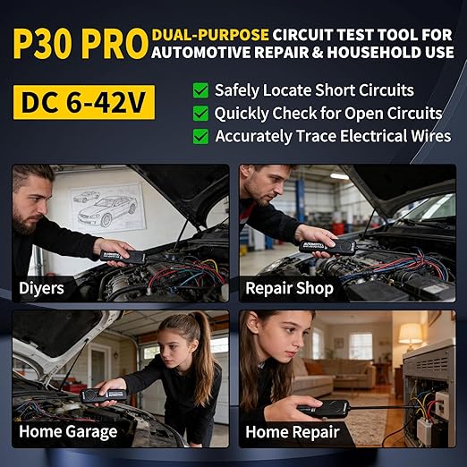 P30 Pro Circuit Tracer, Automotive Electrical Open & Short Finder, Fault Probe Cable Tester, Diagnostic Tool for Vehicle Wiring Repair, Cable Toner for DC 6-42V
