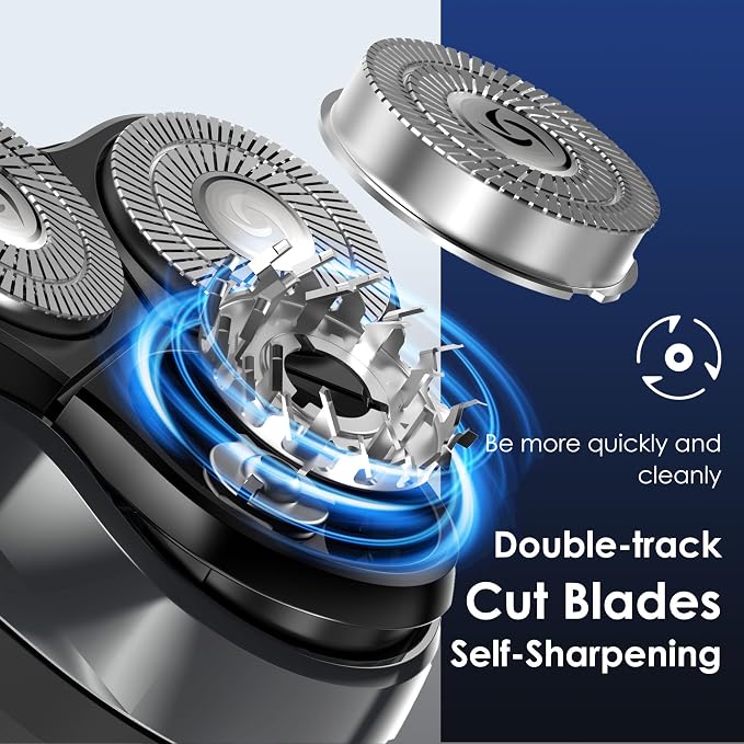 Electric Rechargeable Shaver for Men,Wet & Dry Electric Razor, IPX7 Waterproof Rotary Shaver for Men,4D Floating Head, LED Display,Type-C, Travel-Friendly,Black Silver