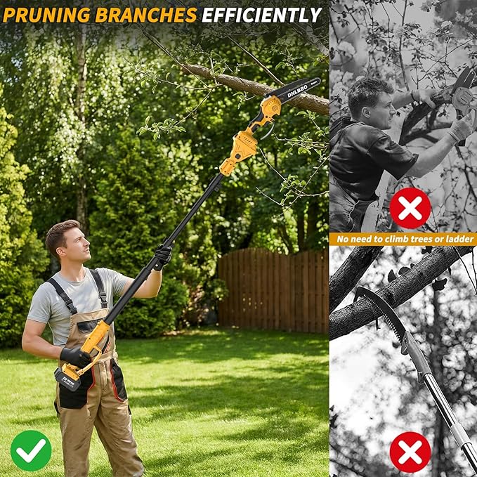 Cordless Pole Saw for Tree Trimming, 8IN Brushless 2-in-1 Electric Chainsaw | 1*4000mAh Battery, Auto Oiler, Max 16Ft Extension Pole, Auto Oil, 1000W Brushless Saw for Faster Tree Trimmer & Wood Cutting