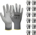 DULFINE Safety Work Gloves PU Coated-12 Pairs,Grey Seamless Knit Glove with Polyurethane Coated Smooth Grip on Palm & Fingers, for Men and Women, Ideal for General Duty Work (XX-Large)