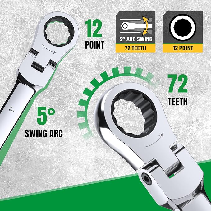SK Flex Head Ratcheting Wrench Set, SAE 1/4'' to 1'', Metric 8 to 19mm | Ratchet Wrenches Set, Combination Wrench Set 25-Piece, 72-Tooth, Chamfered Head Design, Premium CR-V Steel, Rack Organizer
