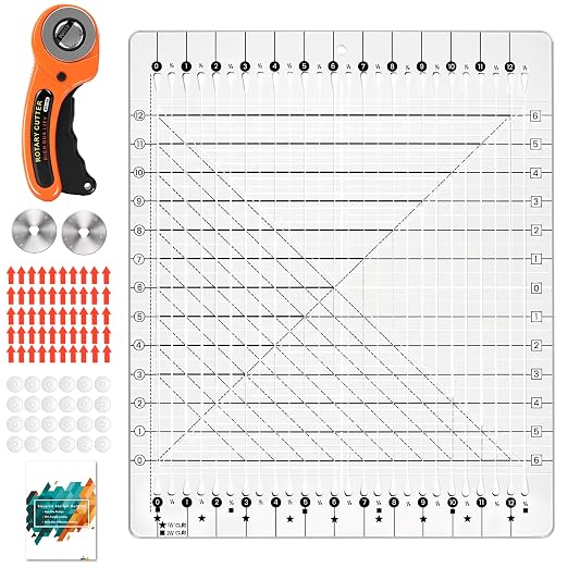 14-1/2" x 17-3/4" Slotted Quilting Ruler, Thickened Clear Acrylic Multi-Strip Template, Non-Slip Grip for Rotary Cutting, 1.5 & 2.5 Inch Strips, Jelly Rolls & Patchwork Squares