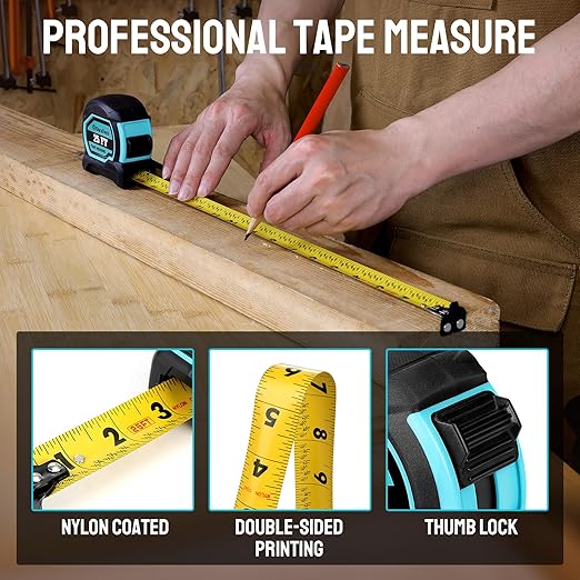 DURATECH Magnetic Tape Measure 25FT with Fractions 1/8, Retractable Measuring Tape, Easy to Read Both Side Measurement Tape, Magnetic Hook and Shock Absorbent Case for Construction, Carpenter