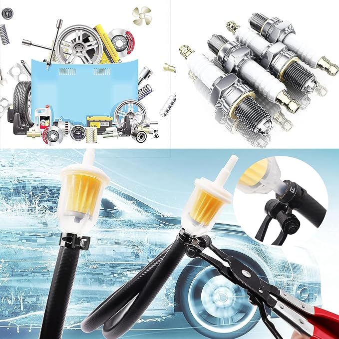 Tnisesm 121Pcs 6-22mm Spring Hose Clamp Assortment Kits with Swivel Flat Band Fuel Hose Clamp Plier, Silicone Vacuum Hose Action Pipe Clamp Low Pressure Air Clip Clamp Hoses Clamps sleeving(Black)