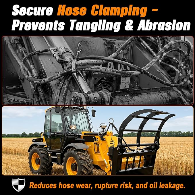 2 Pcs Tractor Hydraulic Hose Hanger – 22.8 x 3.1 Inch Black Hose Holder Clamp, Bolt-On/Weld-On, Rust-Proof & Vibration-Resistant with Spring Shock Absorption for Farm & Outdoor Equipment