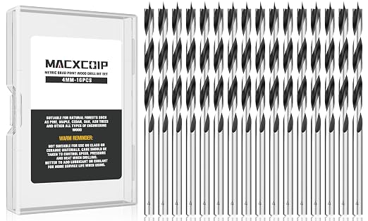 Brad Point Wood Drill Bit Set, 16Pcs 4MM Metric Drill Bit Set with Double Flutes Design for Carpenter Woodworking and All Types of Wood