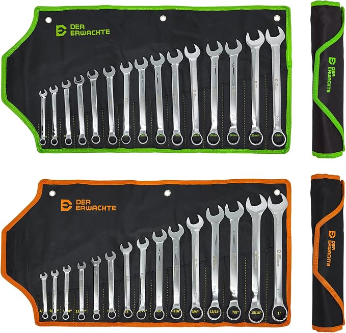 Der Erwachte 30pc Combo Wrench Set SAE Metric 1/4-1 8-22mm Storage Pouch | Made of durable Cr-V steel, dual open & box ends, sturdy build, for automotive maintenance and household repair