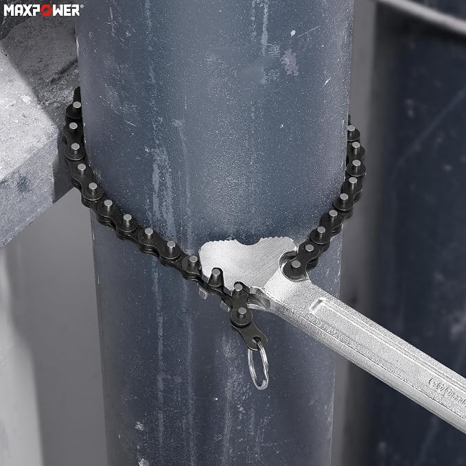 MAXPOWER 24 inch Chain Wrench, 6.3" Pipe Capacity, I-Beam Handle | Heavy Duty Chain Pipe Wrench with 22" Chain, Ideal for Plumbing, Large Pipes Fittings, Industrial Oil Filters