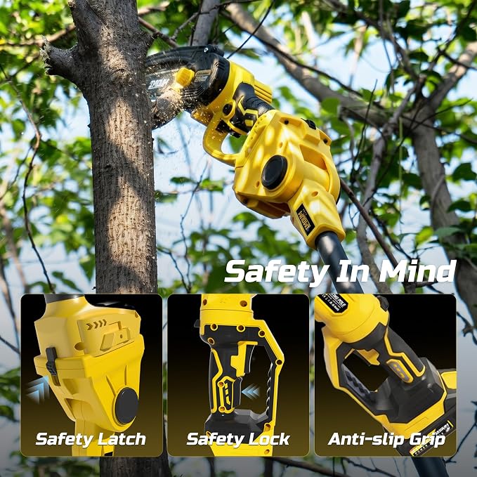 IMOUMLIVE 6-Inch Cordless Pole Saw & Mini Chainsaw 21V 2.0Ah Battery | 2-in-1 Tree Trimmer, Electric Pole Saws for Tree Trimming, Lightweight, Small Handheld Chainsaw, Rotatable Extension Pole