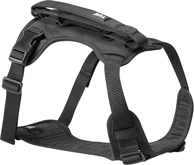 TUG Grab Dog Harness with Built-in Magnetic Traffic Leash (Large/Black) | Padded Magnetic Traffic Leash | Dual Leash Clips | 4-Point Adjustable Fit | Durable Nylon