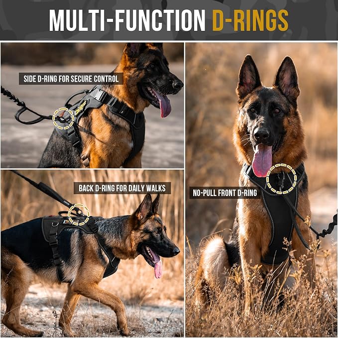 OneTigris No-Pull Easy Control Dog Harness Reflective Vest for Large Dogs | Military-grade 1000D Nylon Tactical Vest, Adjustable Dog Harness with Hook & Loop Panels for Walking, Hiking, Training
