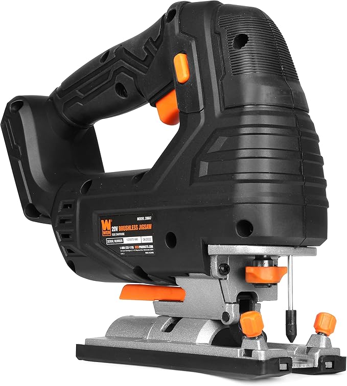 WEN Cordless Jigsaw, Brushless with Variable Speed, 20V Max 4.0 Ah Lithium Ion Battery and Charger (20667)