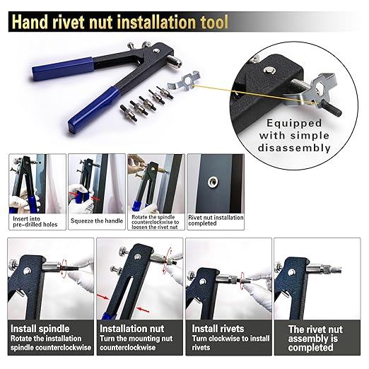 SAE Pressure Rivet Nut Tool Kit 530pcs, inch Rivet Nut Combination （5/16-18、1/4-20、10-24、8-32、6-32）,Suitable for Automotive, and Industrial Applications (SAE 530pcs Aluminum Rivet Nut)