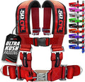 1pc 50 Cal Red 4 Point Harness 2" straps, Racing Harness Seat Belt | Ultra Kush padding, Push Button quick release hardware. Universal Fit for UTV, RZR, race car