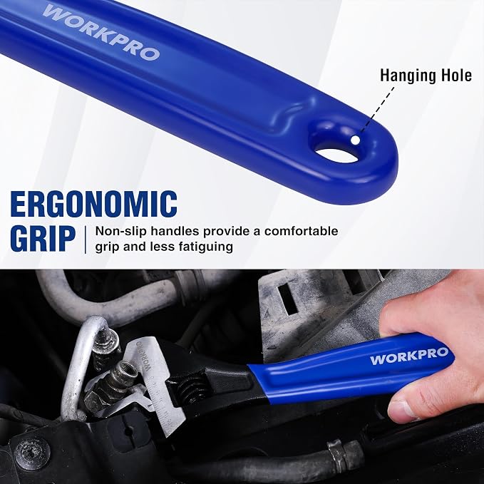 WORKPRO 3 PCS Adjustable Wrench Set, 6", 8" & 10" Wide Jaw Wrenches | Cr-V Steel Wrenches with Black Oxide Finish, Metric & SAE Scales for Home, Garage and Workshop Use