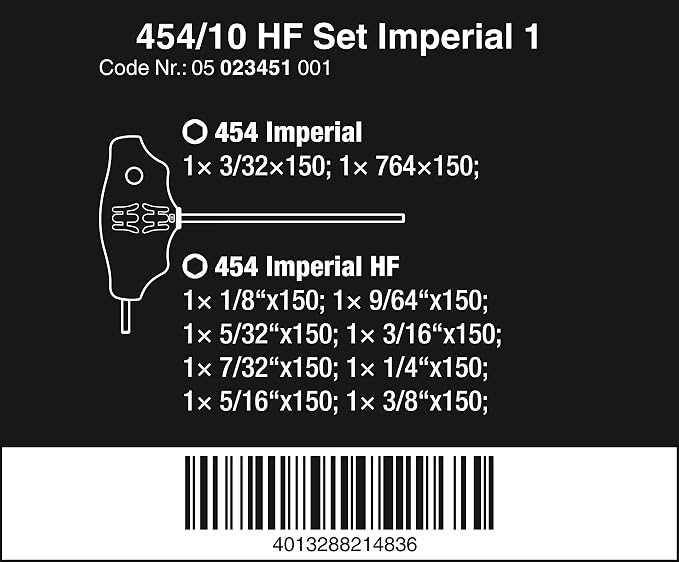 Wera - 5023451001 454/10 HF Set Imperial 1 Screwdriver Set T-Handle Screwdrivers Hex-Plus with Holding Function, Imperial, 10 Pieces