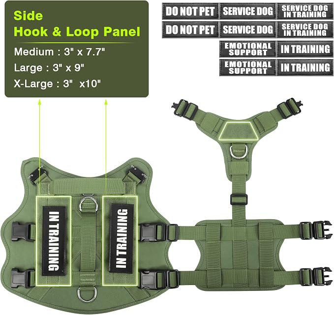 Service Dog Vest Harness for Medium Dog, Tactical Working MOLLE Vest with 10 Pet Patches, No Pull Heavy Duty Harness for Training Walking