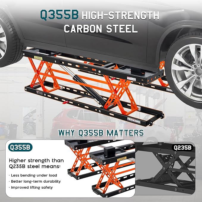 Albott 5000 LBS Portable Car Lift, Q355B Steel Quick Jack for Home Garage, 20.1" Max Height with Height Extension Blocks, Foldable Design & Wheels, Black & Orange