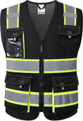 JKSafety Hi Vis Reflective Safety Vests for Men Women High Visibility Vest with Pockets Mesh Fabric Construction Safety Apparel Neon Vest for Work (220-Black S)