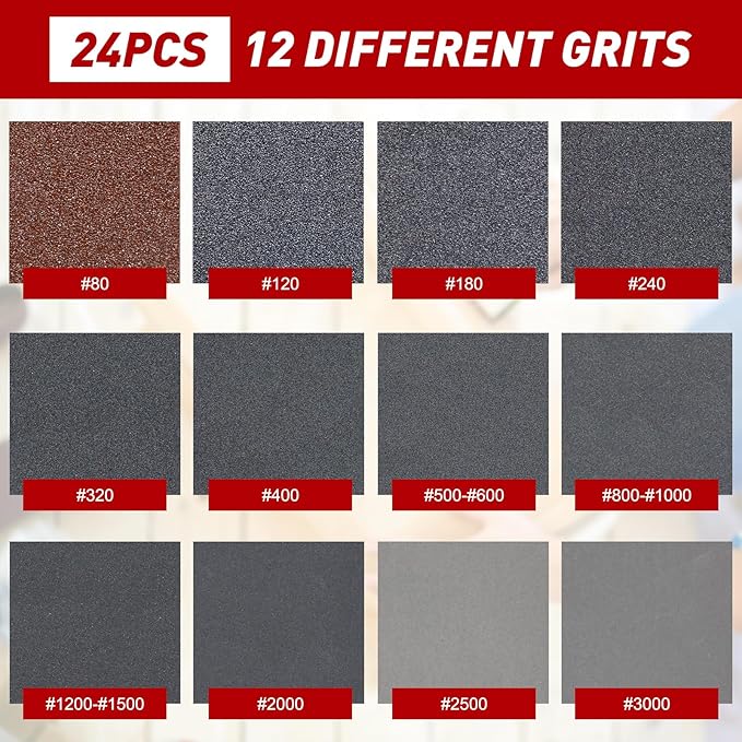 24 Pcs Sanding Sponge 320 Grit, Washable & Reusable Sanding Blocks for Wood, Metal, Drywall, Glazing, Wet Dry Sandpaper for Smooth Finishing
