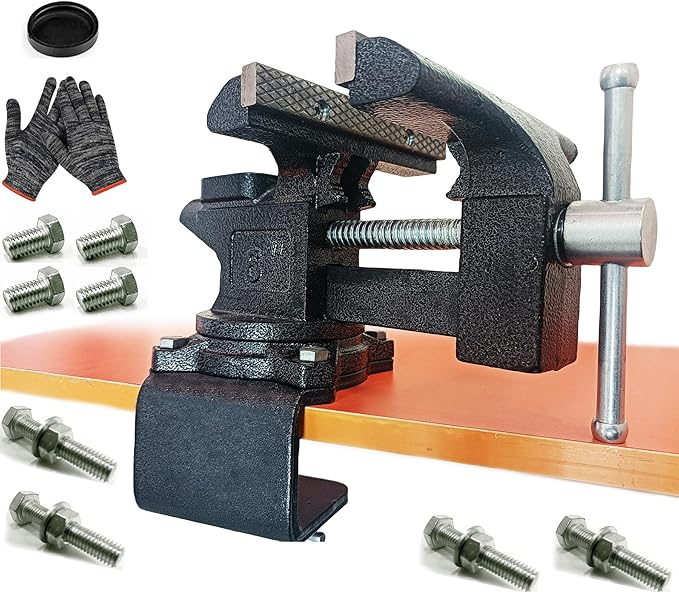 MYTEC 2-In-1 Bench Vise Heavy Duty for Workbench, 6.0" black, Upgraded Multi-Purpose Table Vice, Universal Rotate 270°Work Clamp-On Vise