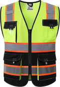 JKSafety Hi Vis Reflective Safety Vests for Men Women High Visibility Vest with Pockets Mesh Fabric Construction Safety Apparel Neon Vest for Work (220-YBlack 4XL)