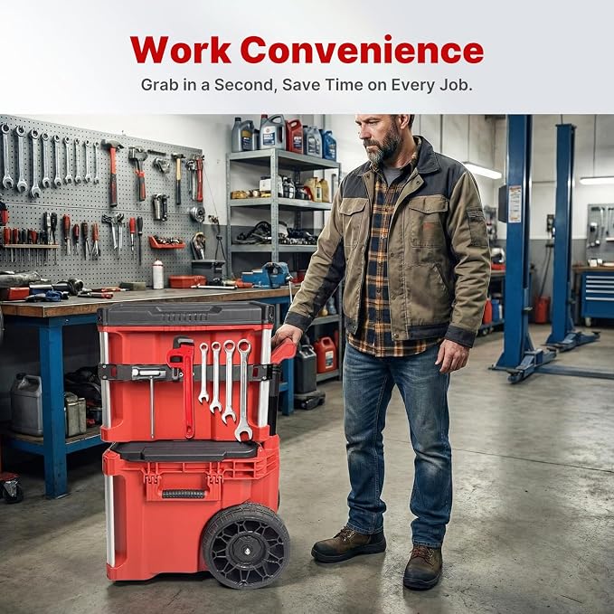 BYERN AUTO Magnetic Tool Holder Compatible with Milwaukee Packout Toolbox | Heavy-duty Magnetic Tool Bar for Packout Side Mounting with Rail Clips, No Drilling Keeps Tools Organized and Easy Accessible