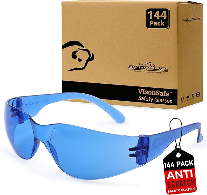 BISON LIFE Clear Safety Glasses – ANSI Z87.1 Scratch & Impact Resistant Wrap Around Eye Protection Goggles for Men & Women