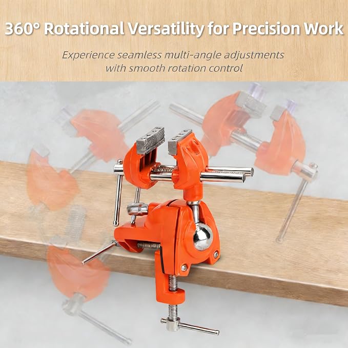 360° Swivel Clamp Bench Vise with Post, Orange for Woodworking DIY