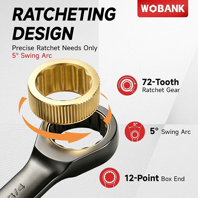 22-Piece Ratcheting Wrench Set, Metric 8-19mm & SAE 1/4-3/4" | Ratchet Combination Wrenches Set with Organizer Box,12 Points 72-Teeth,Nickel Plating