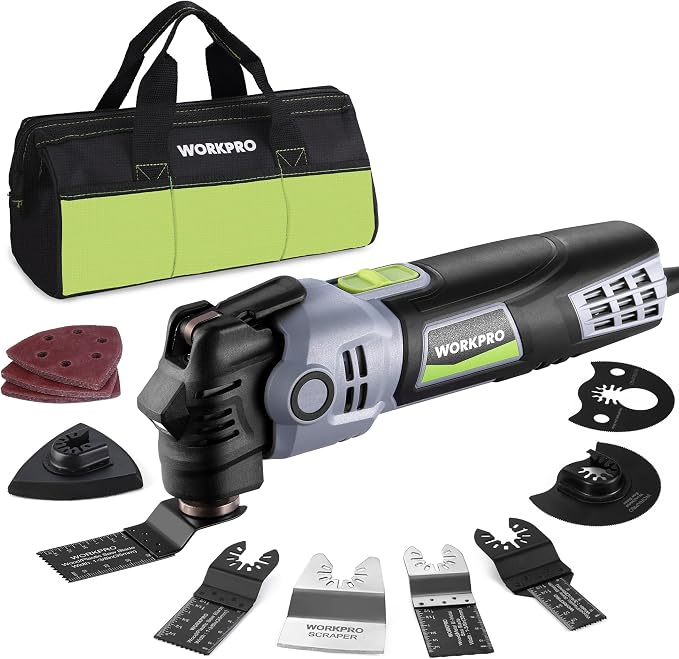 WORKPRO 400W Oscillating Multi-Tool, 6-Speed Corded Power Saw with LED Light, Quick Blade Change, 3.5° Oscillation Angle, 23 Accessories for Cutting, Sanding, Scraping