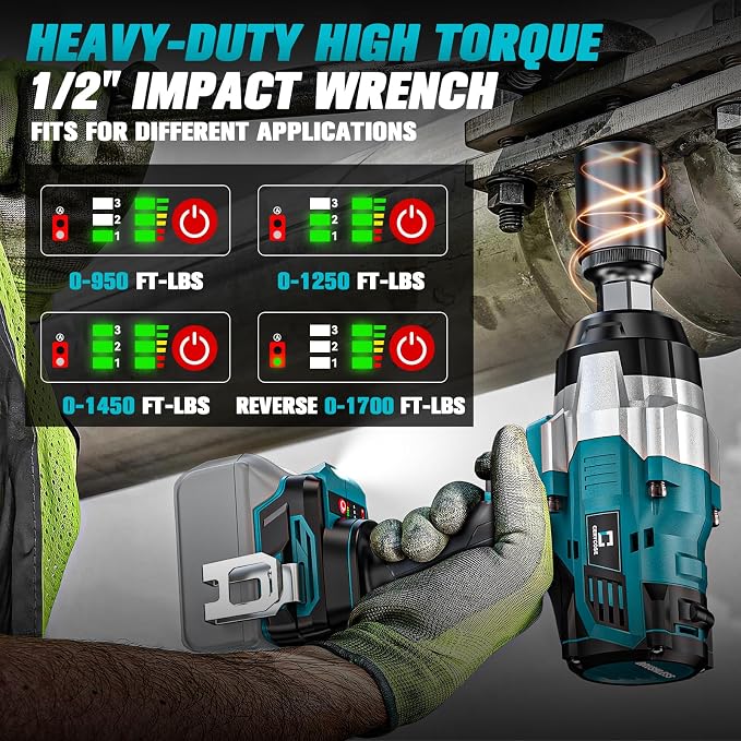 Cordless Impact Wrench 1/2 inch Compatible with Makita Battery: 1700FT-LBS High Torque Impact Wrench Heavy Duty Tool - Brushless Electric Impact Gun Includes LED Work Light - Bare Tool Only