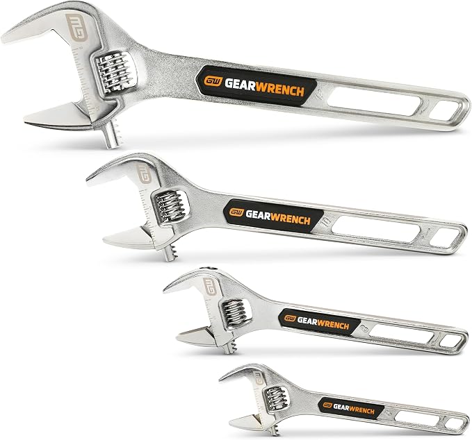 GEARWRENCH 4 Piece 6", 8", 10", 12" Chrome Adjustable Wrench Set | 89755