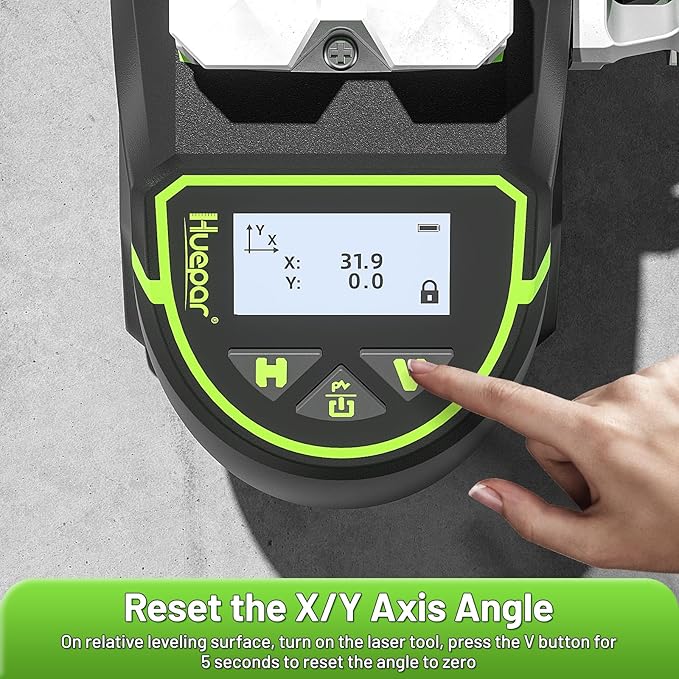 Huepar Laser Level 360 Self Leveling, 3x360° Green 3D Cross Line Laser with LCD Screen, Bluetooth Outdoor Pulse Mode Laser Tool for Construction -Remote Control, Li-ion Battery or 4 AA Batteries-S03CG