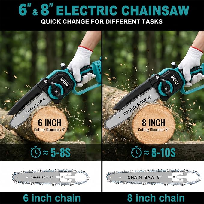 TNELTUEB 4-In-1 Cordless Pole Saw & Mini Chainsaw, 6"&8" Pole Saws For Tree Trimming with 15.6ft Extendable Pole, 180° Adjustable Angle, 1000W Brushless Motor, Electric Chainsaw with 2×4.0Ah Batteries