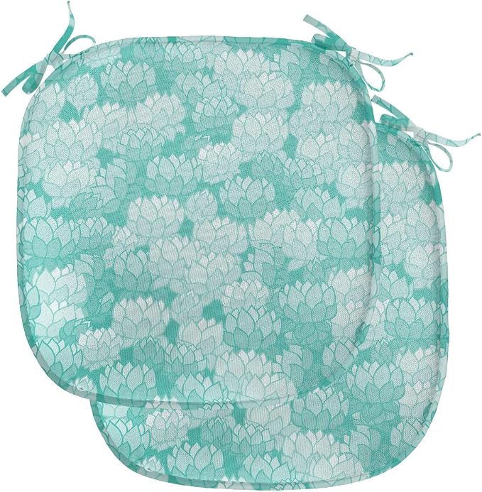 Lunarable Aquamarine Chair Seating Cushion Set of 2, Retro Design Continuous Pattern of Abstract Flowers, Anti-Slip Seat Padding for Kitchen & Patio, 16"x16", Turquoise Pale Seafoam