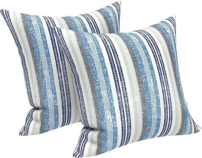 LVTXIII Outdoor Pillows 20x20 Inch, 2 Pack Large Decorative Square Throw Pillows with Inserts for Couch, Bed, Floor Seating, Patio Furniture, Stripe Layered Blue