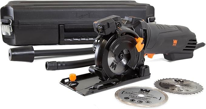 WEN 4.2-Amp 3-3/8-Inch Plunge Cut Compact Circular Saw with Laser, Carrying Case, and Three Blades (36704)