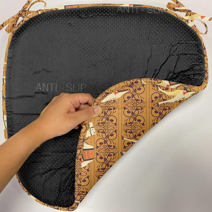 Lunarable Camel Chair Seating Cushion Set of 4, Traditional Pattern with Strokes Desert Animal Repetition in Folk Accessories, Anti-Slip Seat Padding for Kitchen & Patio, 16"x16", Apricot and Cream