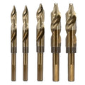 Drill America 5 Piece Cobalt Stepped Drill Bit Set with 1/2" Reduced 3-Flat Shank, Gold Oxide Finish for Drilling Acrylic, Steel, Hard Metals, GSC Series