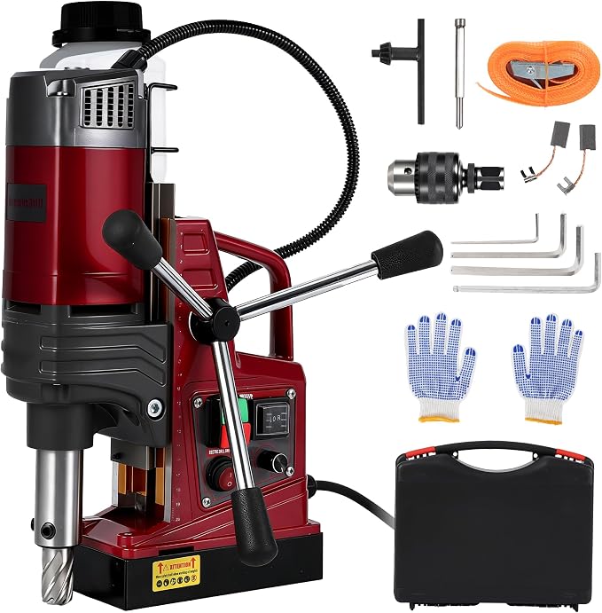 2 Inch Magnetic Drill Press, 210mm Max Stroke, 13000N Magnetic Force,1550W 750PRM Portable Electric Mag Drill Machine for Metal Drilling, Industrial Grade with Drill Chucks & Annular Cutters Kit