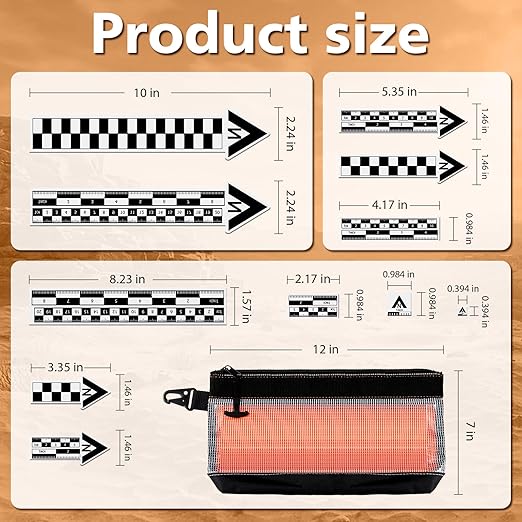 Maitys 12 Pack Archaeological North Arrow and Scale Set, Geology Photography Professional Measuring Scale Ruler with Case Archaeological Excavation Photo Reference Ruler for Artifact Documentation