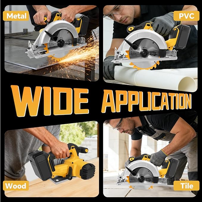 Cordless Circular Saw for Dewalt 20V Battery, 6-1/2 Inch Brushless Circular Saw, 0-45°Cutting Bevel,Max Cutting Depth 1.6" for Wood, Soft Metal, Plastic(No battery)