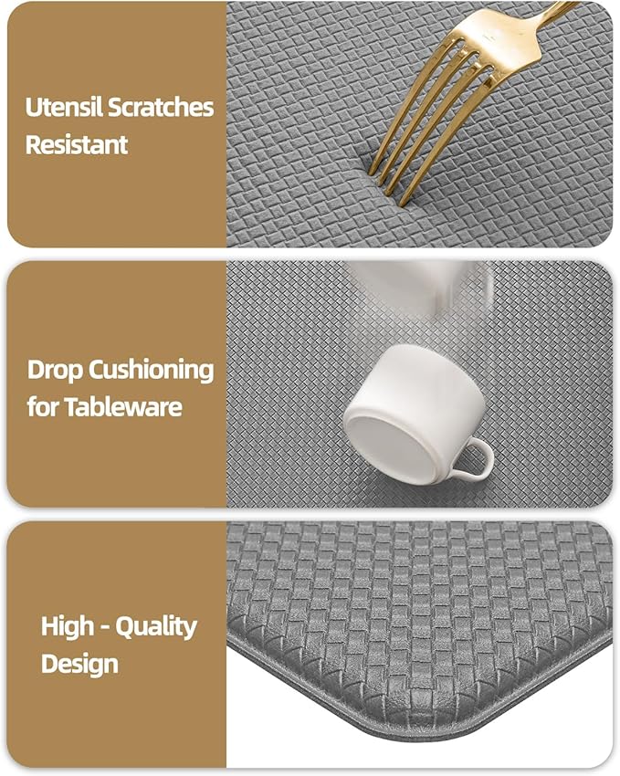 Color&Geometry Anti Fatigue Cushion Padded Kitchen Mat for Floor - 17x59+17x59,Easy Clean, Waterproof & Oil Proof, Anti Slip, Foam Rubber Runner Rug for Front Sink Comfort Standing, Grey Set of 2