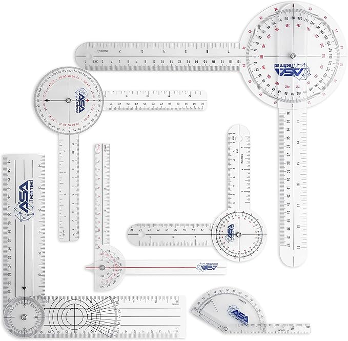ASA TECHMED 6 Pcs 360° 12, 8 and 6 Inch Medical Spinal Goniometer Angle Protractor Angle Ruler
